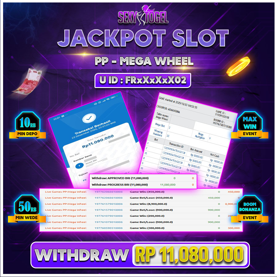 SEXYTOGEL JACKPOT CASINO PP - MEGA WHEEL Rp.11.080.000.,-LUNAS